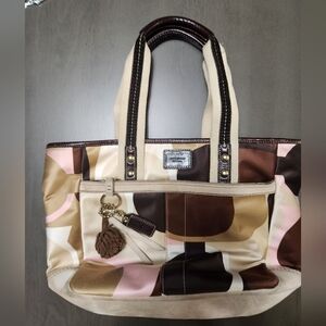 Coach Leatherware 1941 Tote Bag Crossbody  Satin Charms Leather Trim Pink 8F33